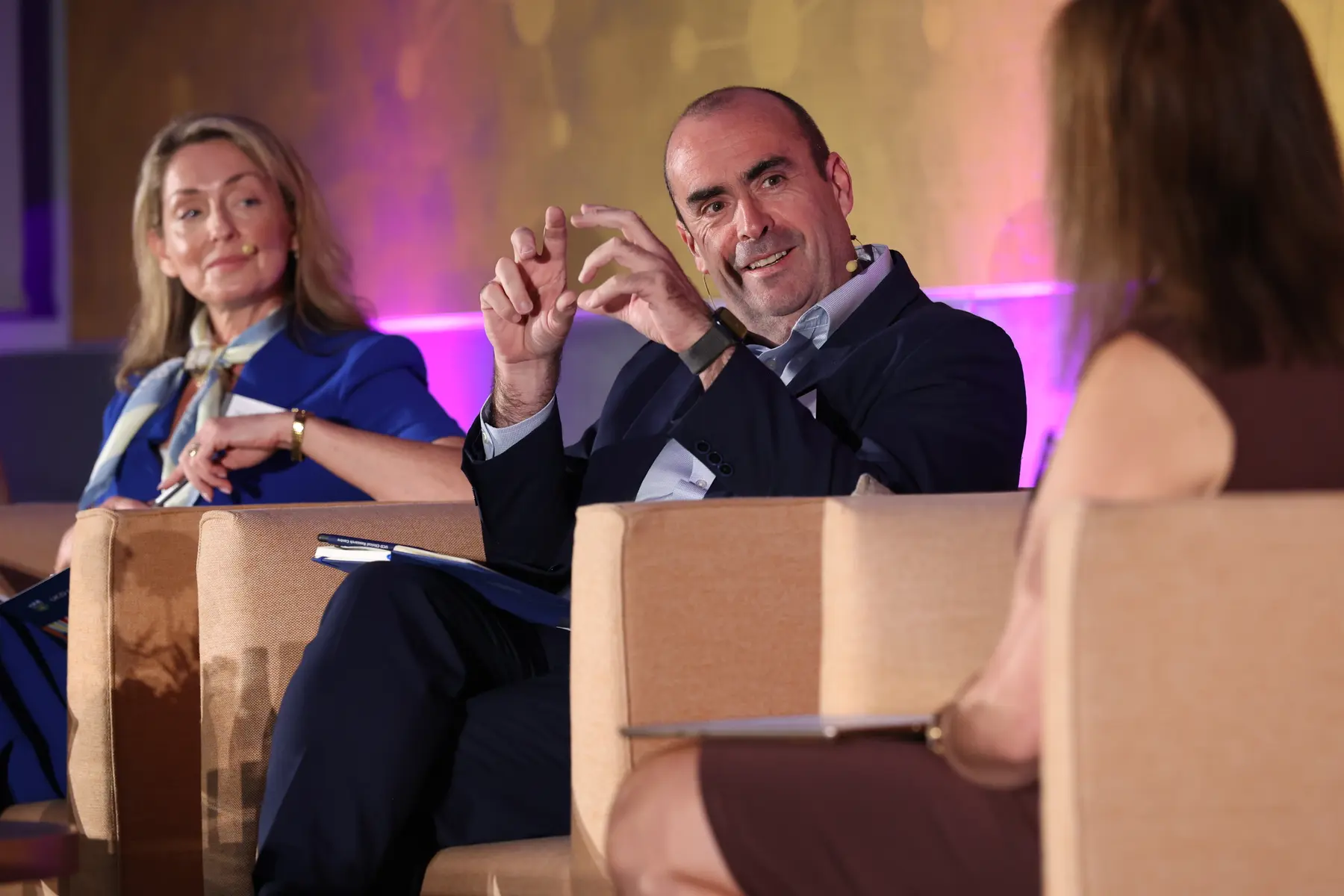 A panel discussion on stage at O'Reilly Hall